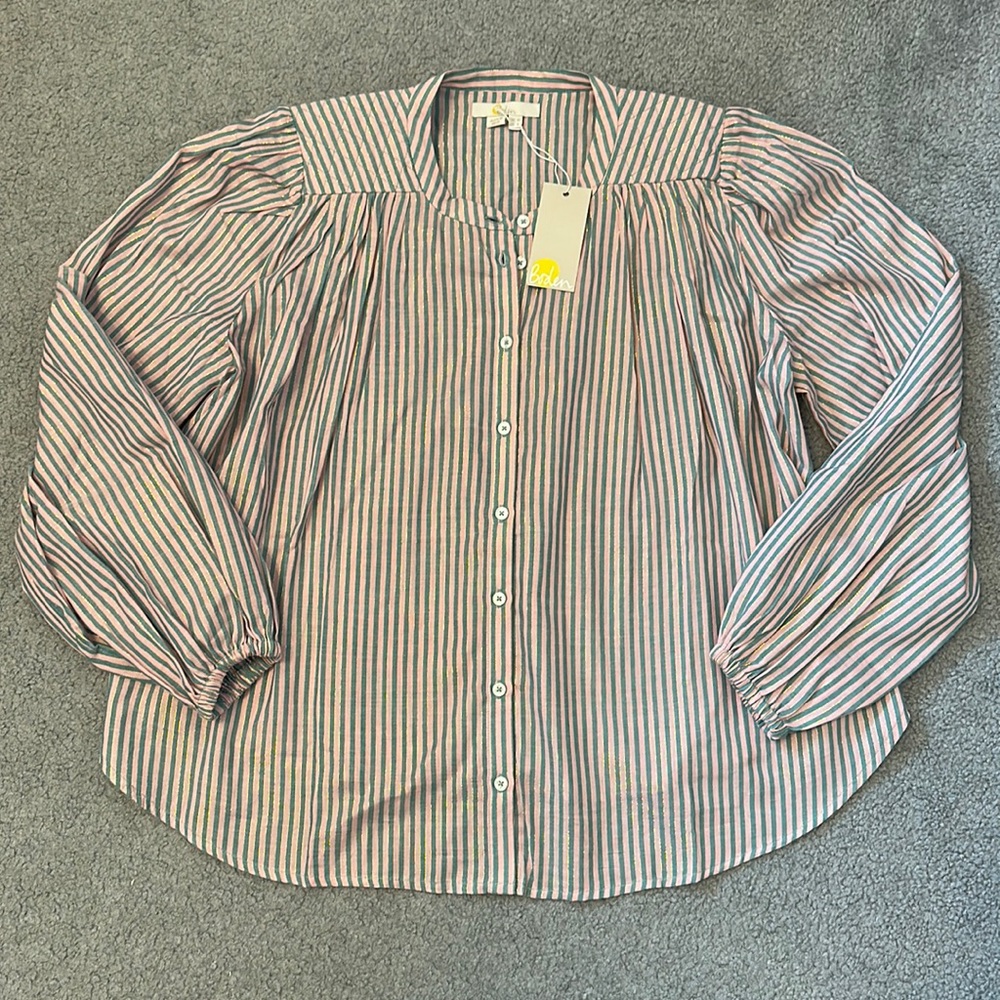 Boden- Women’s- Teal/Pink/Gold Striped Long Sleeve Blouse